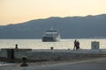 Ferryboat in Adriatic sea in Croatia to island Cres Royalty Free Stock Photo