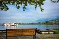 Ferryboat with people, Ioannina Island, Greece