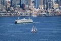 Ferryboat with the Seattle skyline in the background.