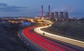 Ferrybridge Power Station in Yorkshire and a dual carriageway Royalty Free Stock Photo