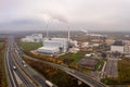 Aerial view of Ferrybridge D CCGT Gas  and Multifuel Fired Power Station Royalty Free Stock Photo