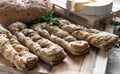 fersh bread and parsley on the grey backgrounnd with brie cheese