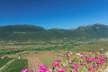 Fertile rural green valley landscape with mountains in Italian Abruzzo