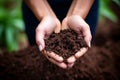 Fertile soil in woman hands, environamental conservation, sustainability and earthday concept. generative ai