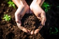 Fertile soil in woman hands, environamental conservation, sustainability and earthday concept. generative ai