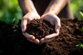 Fertile soil in woman hands, environamental conservation, sustainability and earthday concept. generative ai