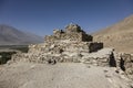 Fertile Wakhan Valley with a buddhist temple near Vrang in Tajikistan. The mountains in the background are the Hindu Kush