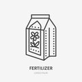 Fertilizer flat line icon. Gardening, vegetables growing sign. Thin linear logo for farm, agriculture