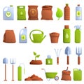 Fertilizer icons set, cartoon style