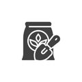 Fertilizer sack and trowel vector icon