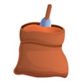 Fertilizer soil sack icon, cartoon style