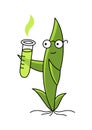 Fertilizers test tube. Seedling plant mascot. Scientist character. Does science. Green sprout. Plant growing