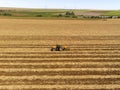 Fertilizing land where sugar cane was planted aerial view