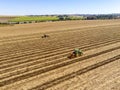 Fertilizing land where sugar cane was planted aerial view