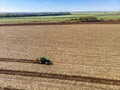 Fertilizing land where sugar cane was planted aerial view