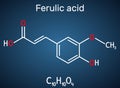 Ferulic acid, coniferic acid, C10H10O4 molecule. It is phenolic acid, an antioxidant, an anti-inflammatory agent, an apoptosis