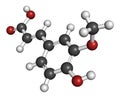 Ferulic acid herbal antioxidant molecule. Atoms are represented as spheres with conventional color coding: hydrogen (white), Royalty Free Stock Photo