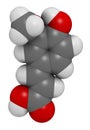 Ferulic acid herbal antioxidant molecule. 3D rendering. Atoms are represented as spheres with conventional color coding: hydrogen