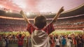 Children football aficionado celebrates team victory from stands, Generative AI