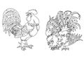 Fervent and fighting roosters contour
