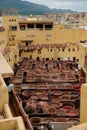 Fes, Morocco - aerial view of Chouara Tannery in Fes el Bali.