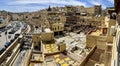 Morocco, Africa, Fes, tannery, leather, workers, traditional, job, travel, panoramic, view Royalty Free Stock Photo