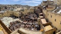 Morocco, Africa, Fes, tannery, leather, workers, traditional, job, travel, panoramic, view Royalty Free Stock Photo