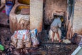 Man working Chouara Tannery, Fez, Morocco Royalty Free Stock Photo