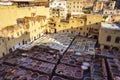 Dye reservoirs in tannery in ancient medina Fes, Morocco Royalty Free Stock Photo