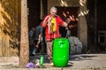Fes, Morocco - October 16, 2013. Islamic rituals on the street during festival Eid al Adha - man cleaning intestines