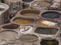 Fes, Morocco, Tannery aerial view Africa Old tanks of the Fez`s tanneries with color paint for leather Royalty Free Stock Photo