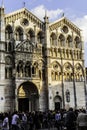 Festa di Internazionale in Ferrara: Crowd of people and Facade of the Cathedral of Ferrara