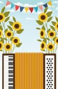 Festa junina with accordion and garlands in the sunflower garden