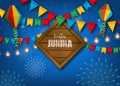 Festa Junina background with colorful pennants and balloons. Brazilian June festival poster.