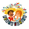 Festa Junina Brazil June Festival banner. Folklore Holiday. Characters. Vector Illustration.