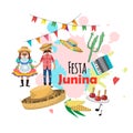 Festa Junina - Brazil June Festival. Folklore Holiday. Characters. Vector set. Royalty Free Stock Photo