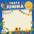 Festa Junina Brazil June Festival. Retro Poster of Folklore Holiday. Cage Background. Vector Illustration. Royalty Free Stock Photo