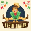 Festa Junina Brazilian June Party - Happy peasant jumping over
