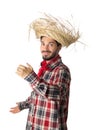 Festa Junina is a brazilian party. Man wearing plaid shirt and s Royalty Free Stock Photo