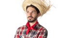 Festa Junina is a brazilian party. Man wearing plaid shirt and s Royalty Free Stock Photo