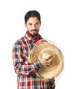 Festa Junina is a brazilian party. Man wearing plaid shirt and s Royalty Free Stock Photo