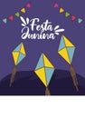 festa junina card with flying kites and garlands hanging