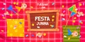 Festa Junina cartoon flyer, invitation on party