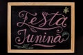 Festa Junina - colorful hand drawn chalk lettering banner.