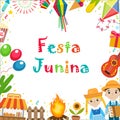 Festa Junina frame with space for text. Brazilian Latin American festival blank template for your design with