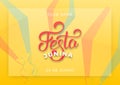 Festa Junina. Holiday layout design for Brazilian June festa de Sao Joao. Festive lettering and sky lanterns
