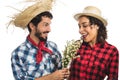 Festa Junina: party in Brazil. Brazilian couple wearing plaid sh Royalty Free Stock Photo