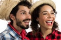 Festa Junina: party in Brazil. Brazilian couple wearing plaid sh Royalty Free Stock Photo