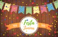 Festa Junina party greeting design. Festa Junina Brazil Festival. Folklore holiday. Festival fire. Vector illustration Royalty Free Stock Photo