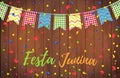 Festa Junina party greeting design. Festa Junina Brazil Festival. Folklore holiday. Festival fire. Vector illustration Royalty Free Stock Photo